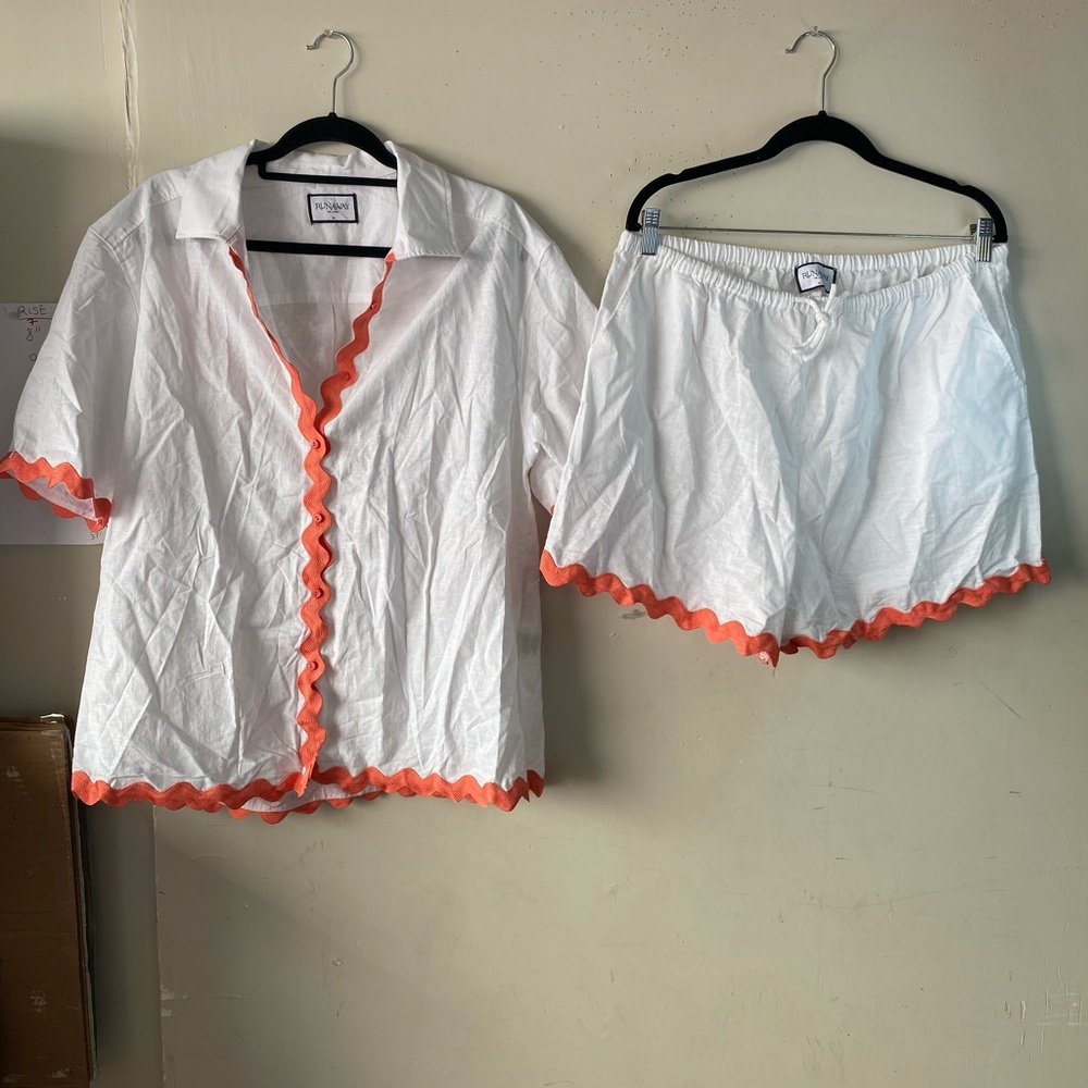 Runaway The Label Harry Set XL White Melon Linen Scalloped Top Shorts Co-ord - Picture 3 of 16